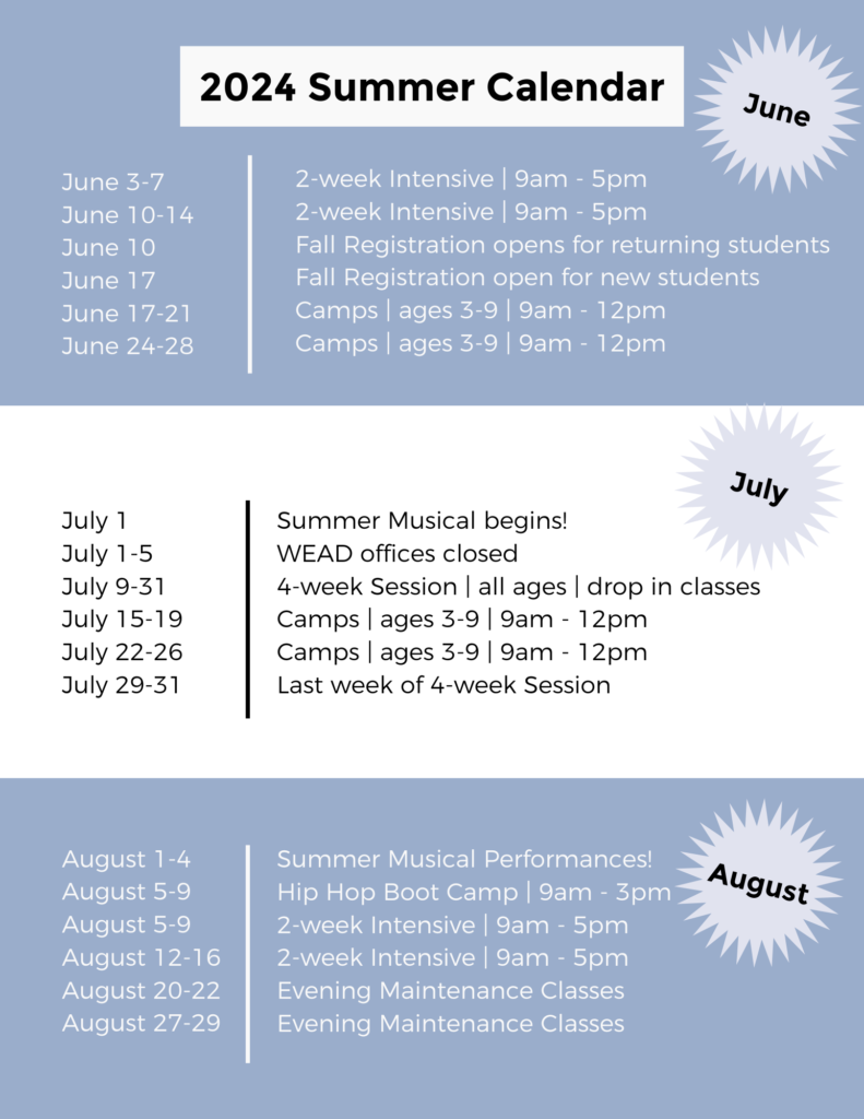 3 month Summer Calendar 2024